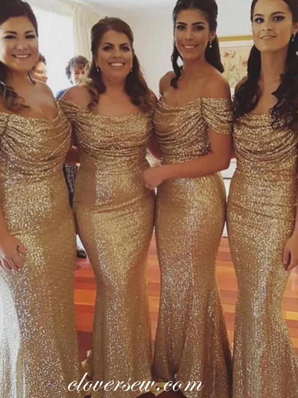Trendy Evening Gown Gold Sequin Off The Shoulder Mermaid Shiny Bridesmaid Dresses,CB0168 Trendy Evening Gown Gold Sequin Off The Shoulder Mermaid Shiny Bridesmaid Dresses,CB0168