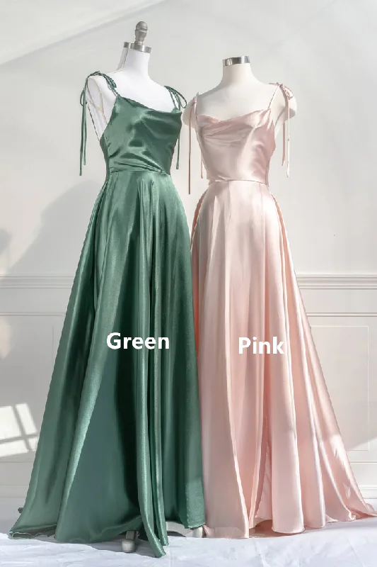 Timeless Satin Dress Green Straps Satin A-Line Long Party Dress Bridesmaid Dress, DP2956