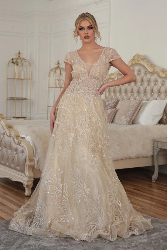 Fitted Formal Dress High Couture NR2208 Long Cap Sleeve Prom Ball Gown