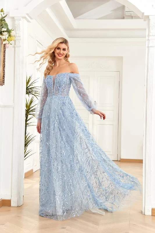 Eye-Catching Satin Gown High Couture NR2271 Prom Long Off Shoulder Ball Gown