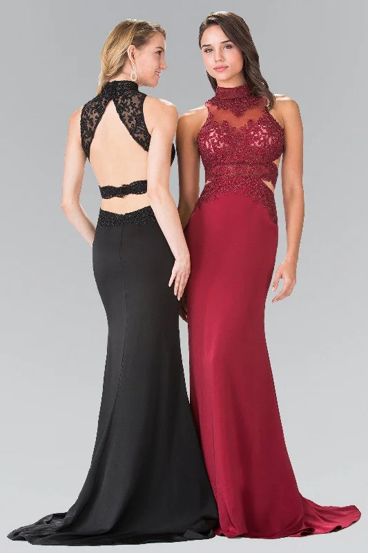 Statement Chiffon Dress High-Neck Open Back Jersey Long Prom Dress