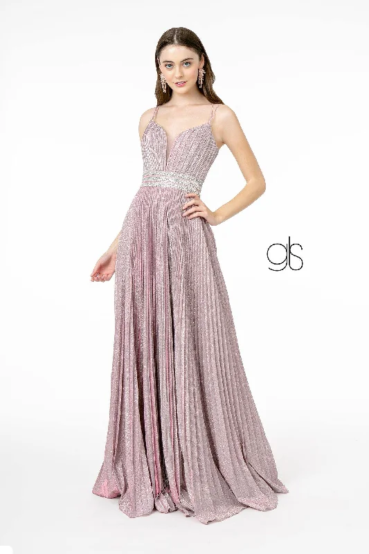 Fancy Beaded Gown A-Line Pleated Long Prom Dress