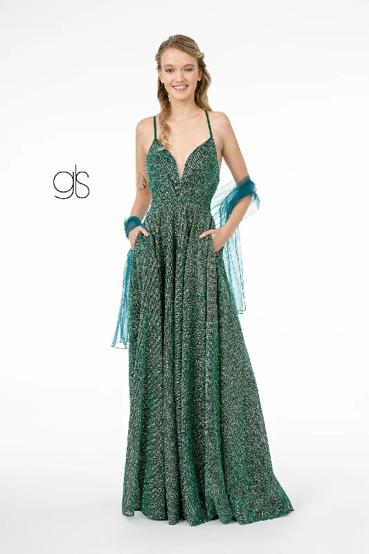 Winter Ball Gown A-Line Glitter Lame Long Prom Dress