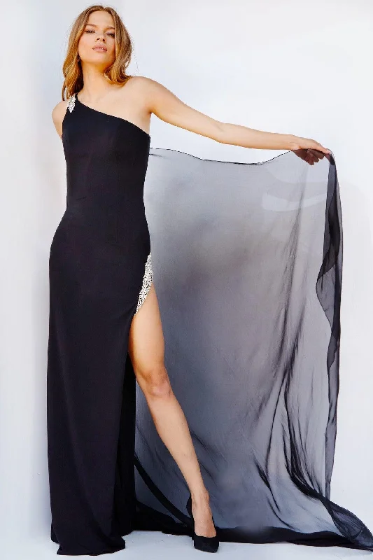 Lavish Evening Gown Jovani 07917 Long One Shoulder Formal Fitted Prom Gown