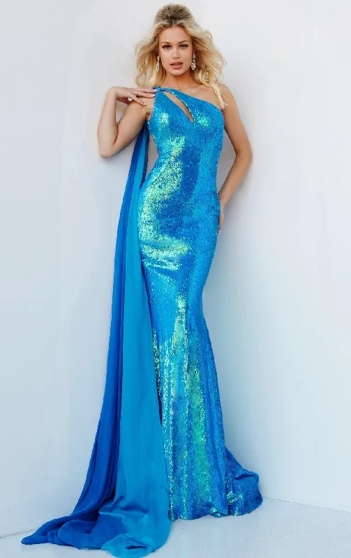 Metallic Formal Dress Jovani 08012 Prom One Shoulder Fitted Formal Dress