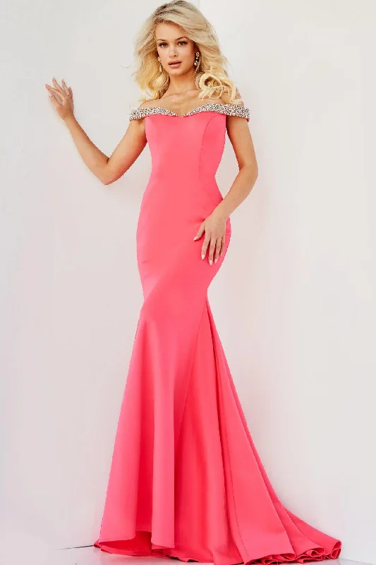 Fancy Embellished Dress Jovani 08436 Long Off Shoulder Mermaid Prom Dress