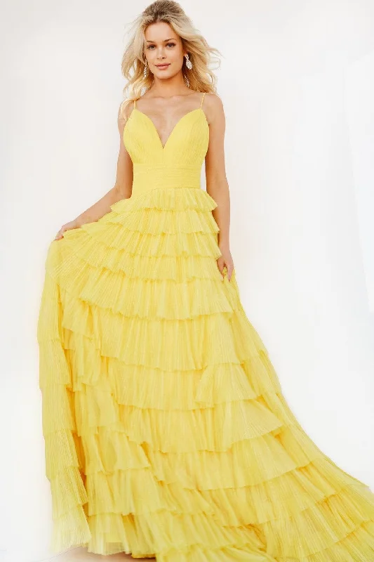 Brocade Formal Dress Jovani 08480 Long Tiered Skirt Prom Ball Gown