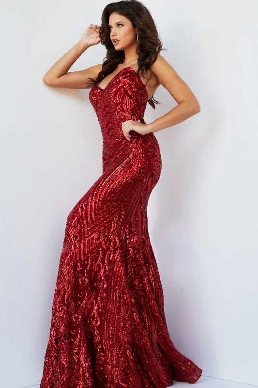 Empire Waist Gown Jovani 09695 Long Strapless Fitted Prom Gown