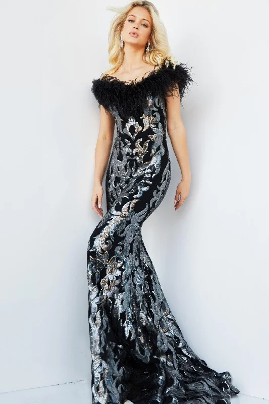 Elegant Tulle Gown Jovani 22346 Long Off Shoulder Mermaid Prom Dress