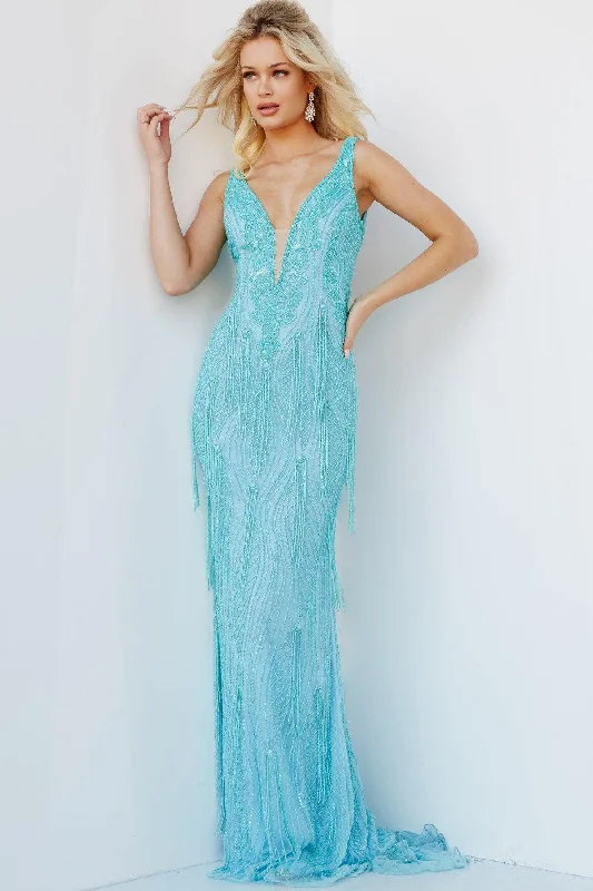 Luxury Satin Gown Jovani 22712 Long Sleeveless Formal Beaded Prom Dress