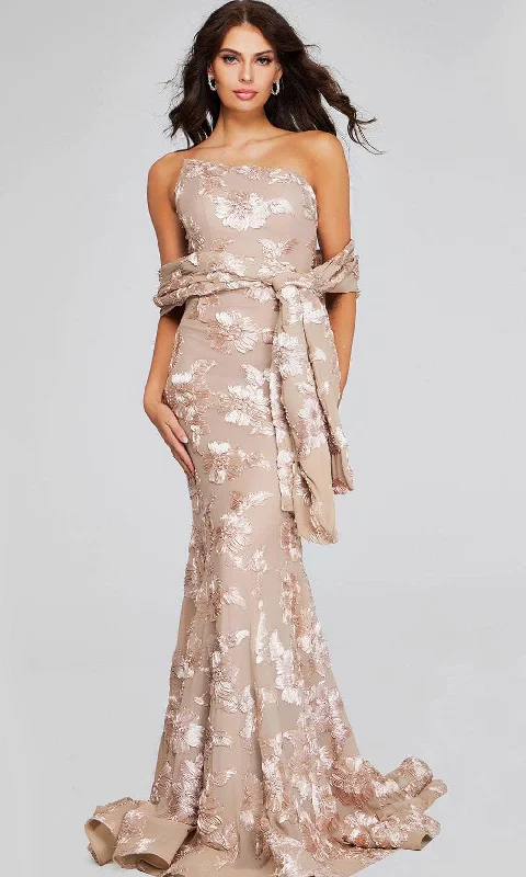 Timeless Gown Jovani 39267 - Asymmetric Floral Appliqued Evening Gown