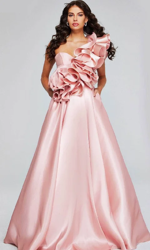 Rich Velvet Dress Jovani 40796 - Ruffle Draped Evening Gown