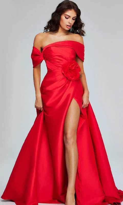 Open Back Dress Jovani 40832 - Rosette Slit Evening Gown
