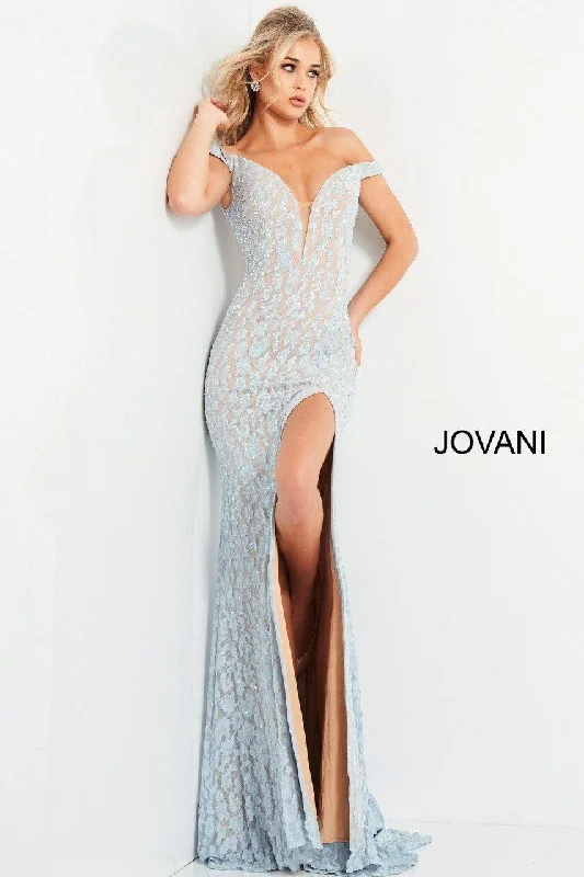 Sheer Panel Dress Jovani 06096 Prom Long Off the Shoulder Lace Dress