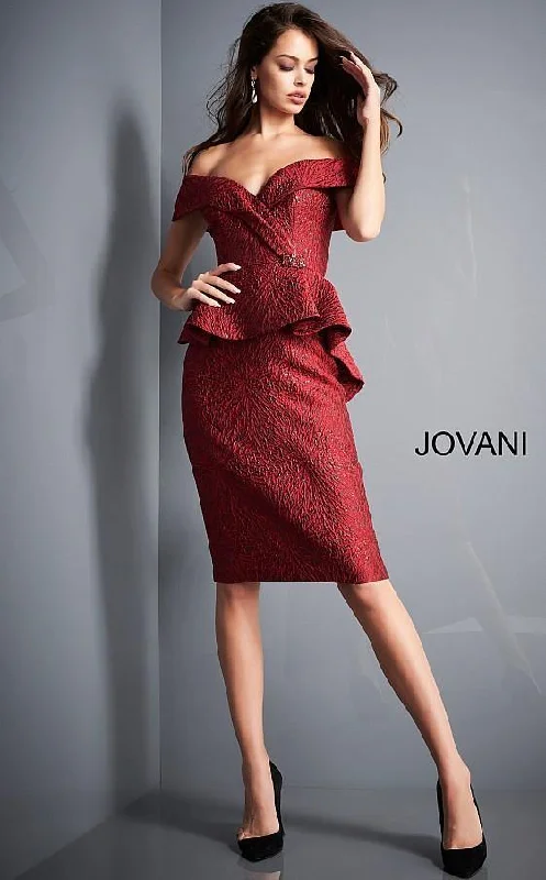 Floral Beaded Gown Jovani 04157 Short Off the Shoulder Cocktail Dress