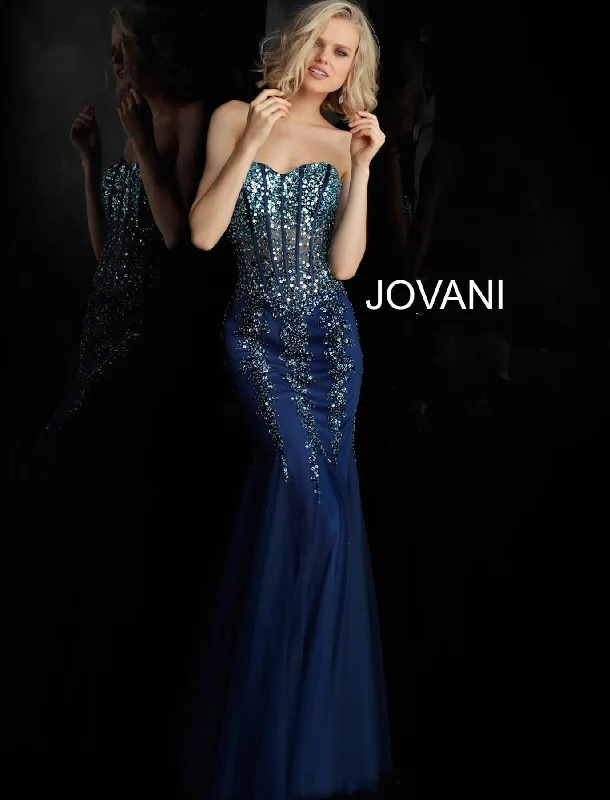 Empire Waist Gown Jovani 67026 Embellished Strapless Long Prom Dress