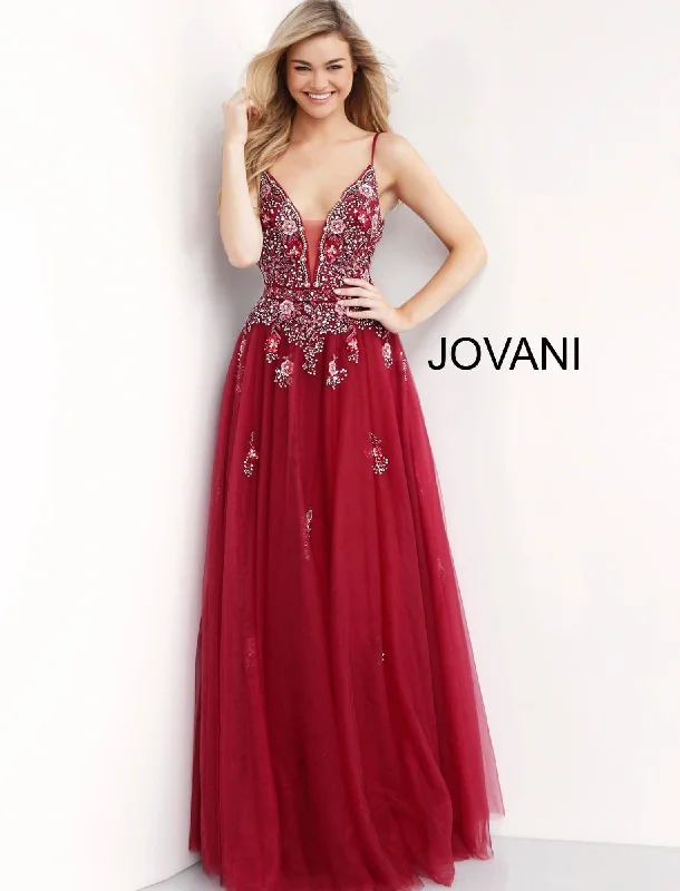 Delicate Lace Dress Jovani 66121 Floral Appliques Long Prom Dress