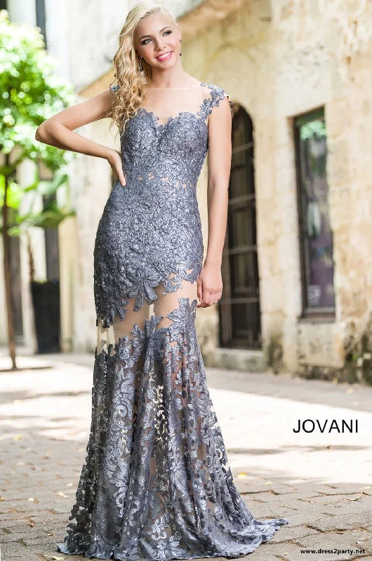 Royal Inspired Gown Jovani 21226 Floral Lace Cap Sleeve Prom Dress