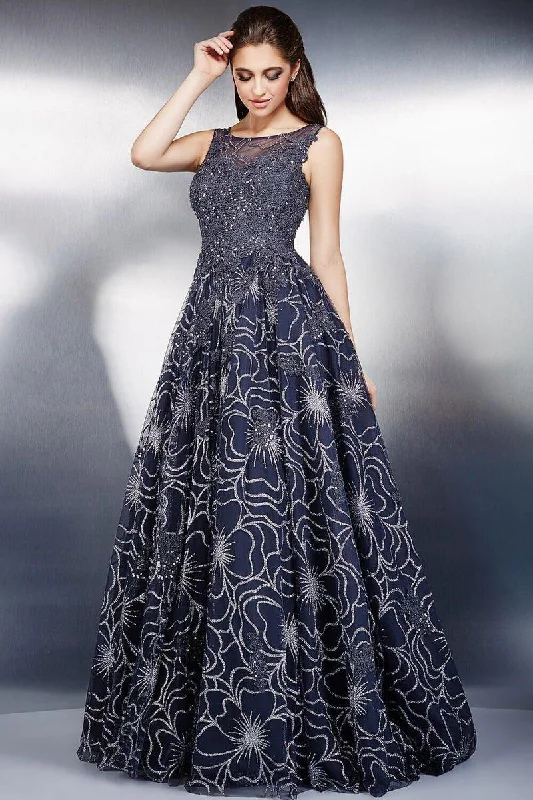 Elegant Organza Dress Jovani 22695 Illusion Neckline A-line Long Evening Dress