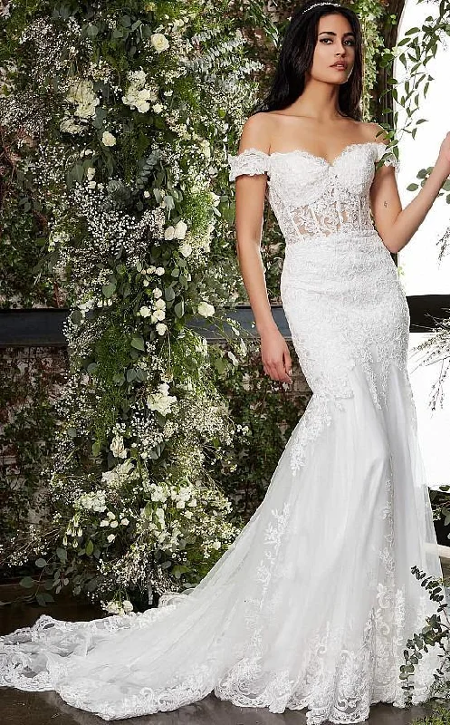 Modest Chiffon Dress Jovani 07161 Long Off Shoulder Lace Bridal Gown JB
