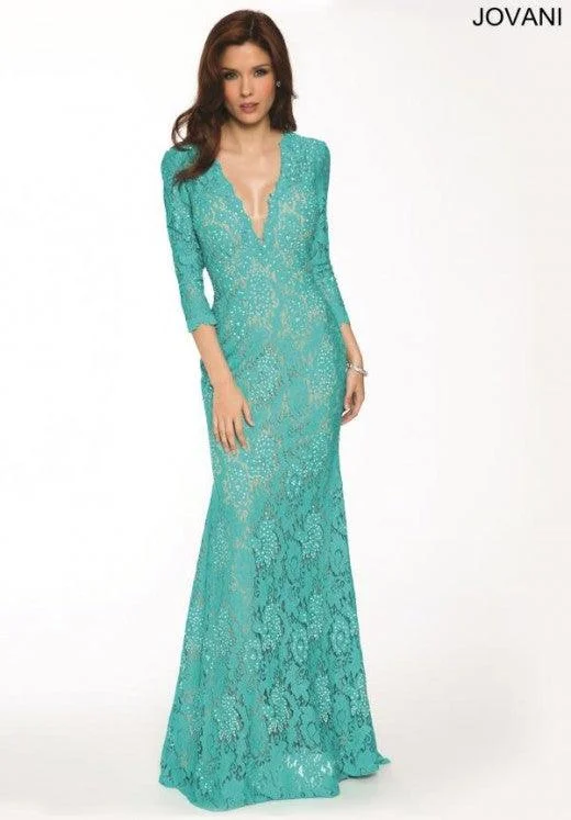 Modest Chiffon Dress Jovani 20025 Long Formal Long Sleeve Lace Dress