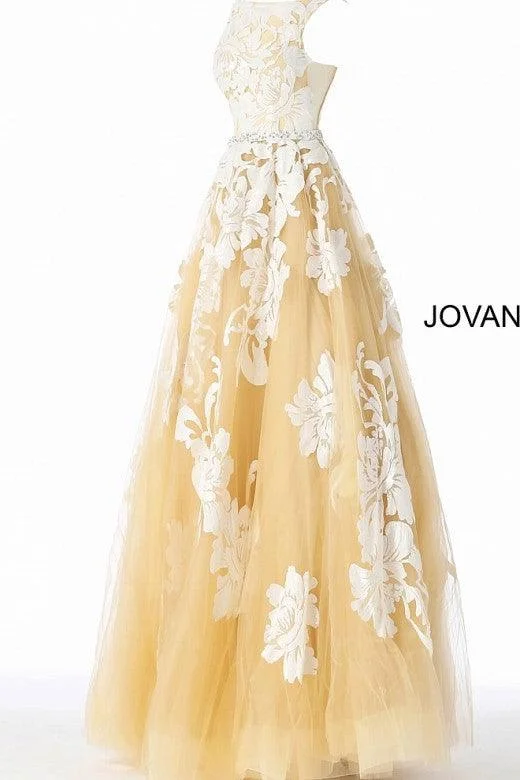 Polka Dot Gown Jovani 48320 Long Formal Sleeveless Floral Prom Gown