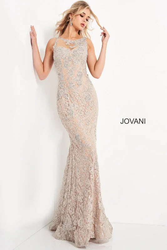 Luxe Embroidered Gown Jovani 06722 Long Illusion Neckline Prom Dress