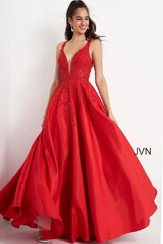 Striking Red Gown Jovani 04590 Long Sleeveless Prom Dress