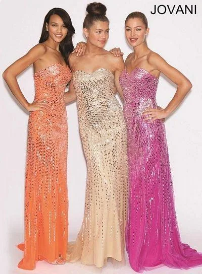 Eye-Catching Satin Gown Jovani 88302 Long Strapless Prom Dress