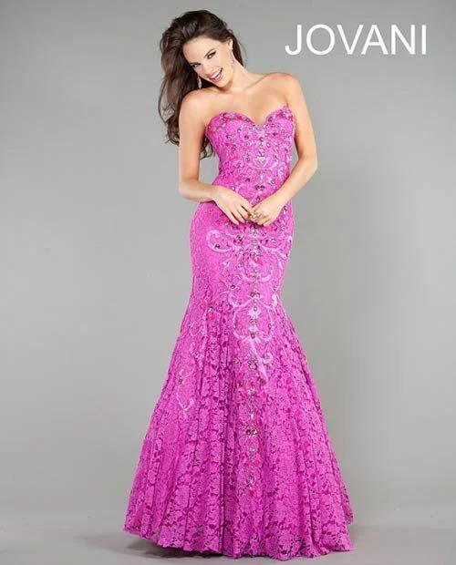 Floral Beaded Gown Jovani 1261 Long Strapless Prom Mermaid Dress