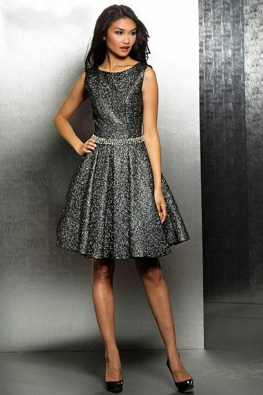 Stunning Applique Dress Jovani M349 Metallic Short Sleeveless Dress