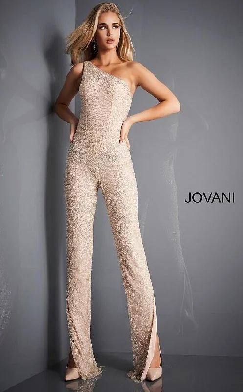 Garden Party Gown Jovani 3816 Formal One Shoulder Beaded Jumpsuit
