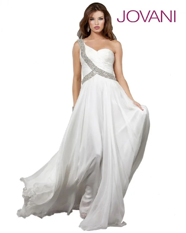 Gold Embellished Gown Jovani 6919 One Shoulder Long Prom Gown