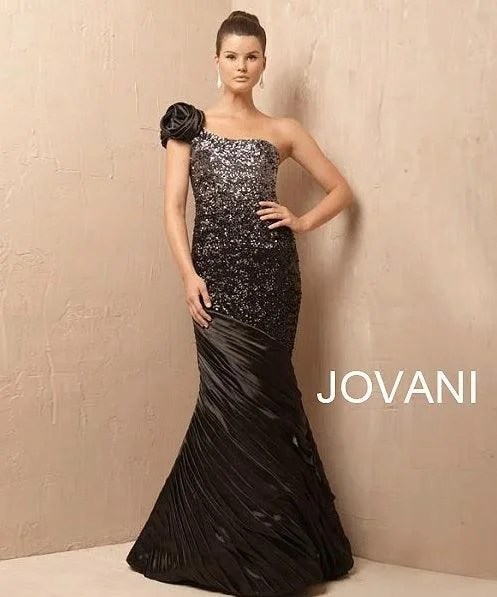 Romantic Soft Satin Dress Jovani 1526 One Shoulder Mermaid Style Long Gown