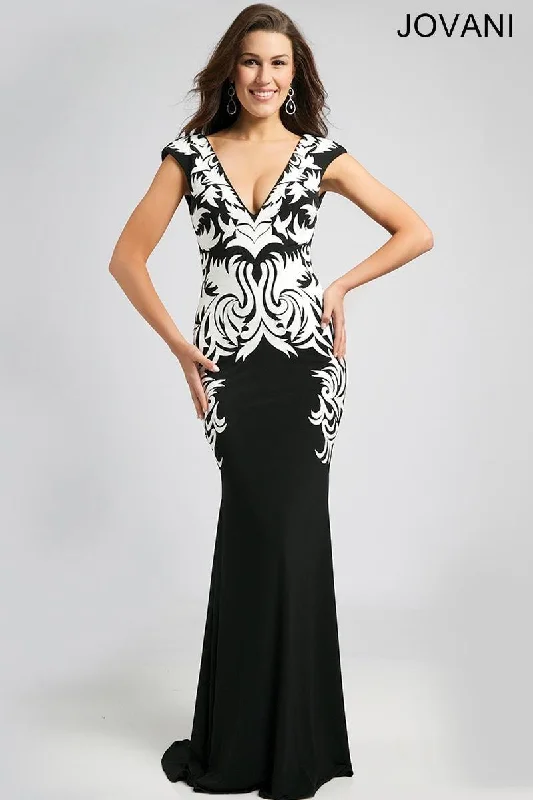 Showstopper Dress Jovani 99014 Plunging Neckline Long Formal Gown