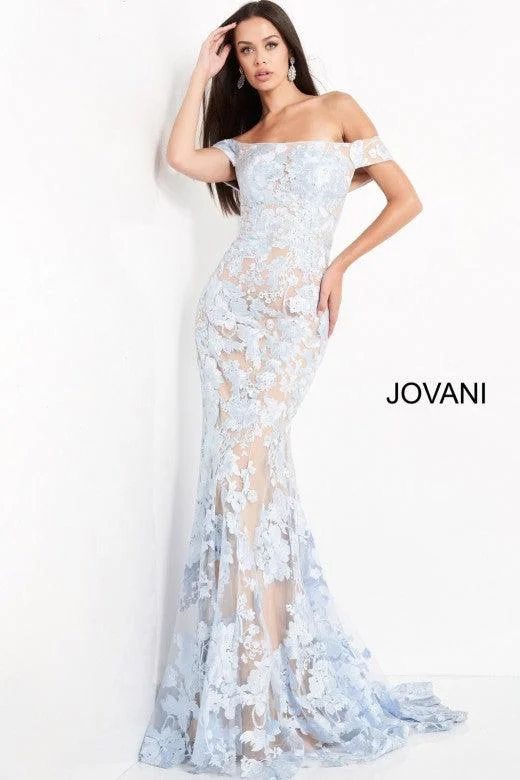 Glittering Evening Gown Jovani 02610 Prom Long Off Shoulder Formal Dress