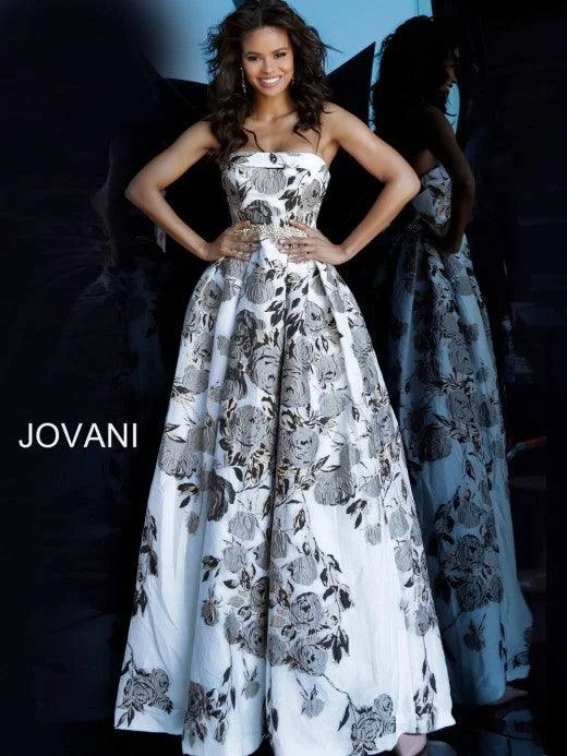 Crystal Beaded Dress Jovani 68468 Prom Long Strapless Floral Print Dress
