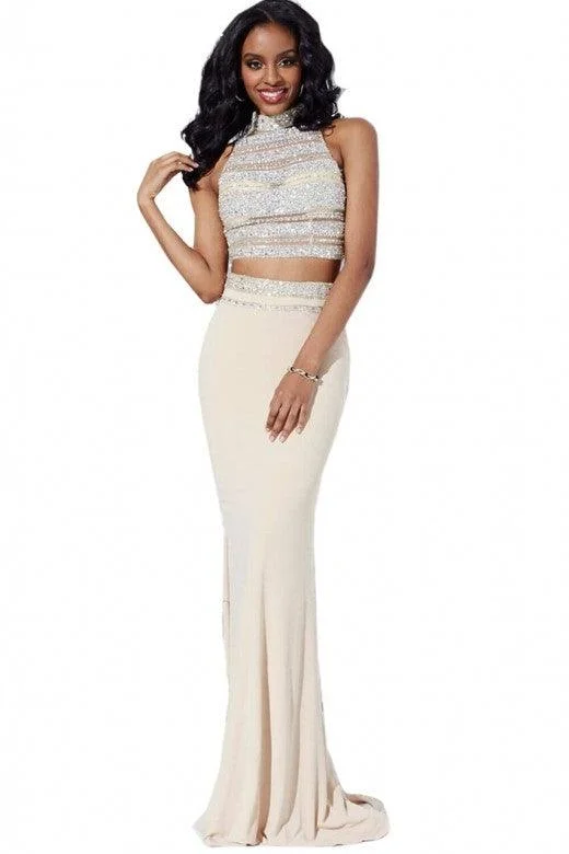 Puffy Sleeve Dress Jovani 23595 Prom Long Two Piece Formal Halter Gown