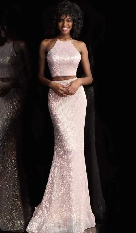 Silk Ball Gown Jovani 68398 Prom Long Two Piece Halter Dress