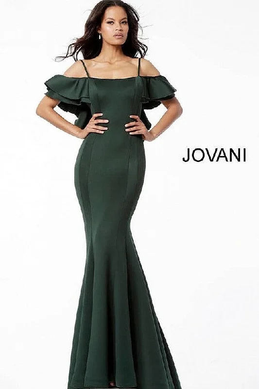 Royal Blue Dress Jovani 57925 Ruffled Off-Shoulder Long Mermaid Dress