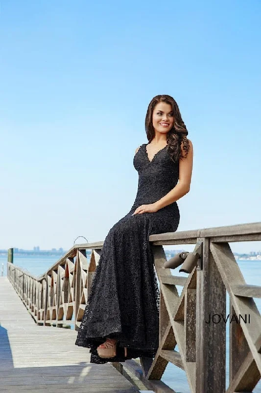 Rich Velvet Dress Jovani 33050 Sleeveless Lace Long Prom Dress