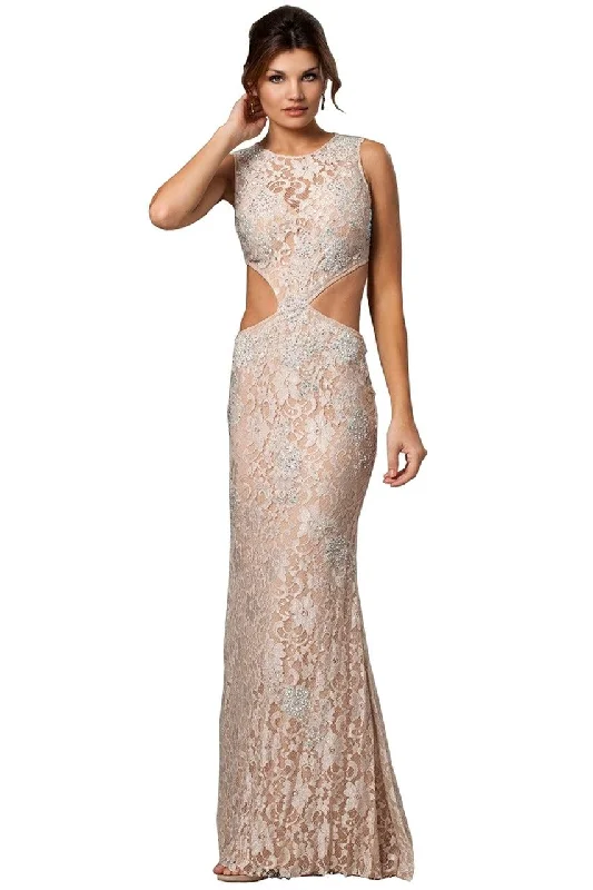 Eye-Catching Satin Gown Jovani 92151 Sleeveless Long Formal Prom Gown