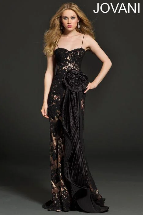 Pearl Embellished Gown Jovani 73101 Spaghetti Strap Long Gown