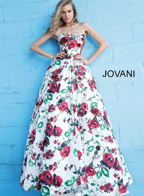 Dainty Chiffon Dress Jovani 49918 Strapless Floral Long Prom Dress