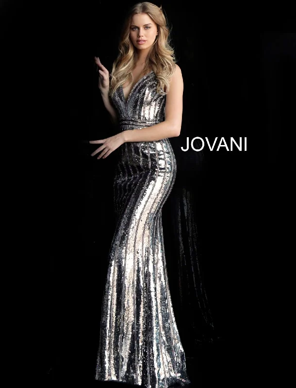 Sparkly Mermaid Dress Jovani 64159 V-Back Sequin Long Prom Dress