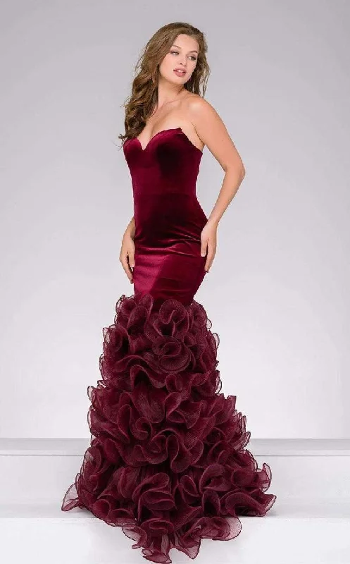 Applique Gown Jovani 46609 Velvet Mermaid Long Prom Dress
