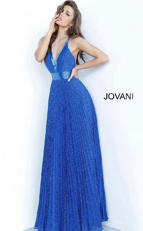 Lace Sleeves Dress Jovani 2089 Long Formal Pleated Prom Gown