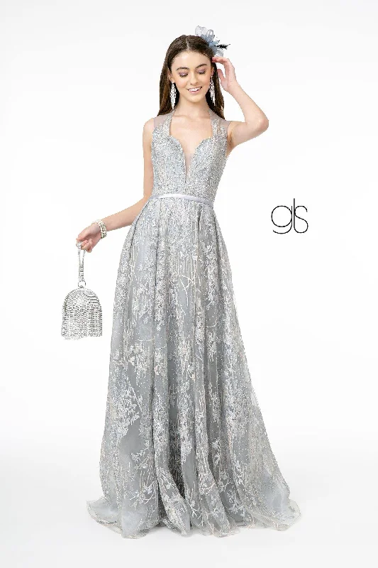 Sequin Maxi Dress Lace Embellished A-Line Long Prom Dress