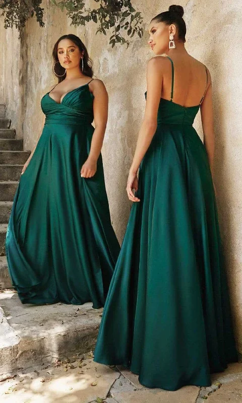 Lavish Red Gown Ladivine 7485 - V-Neck Wrap Bodice Evening Gown