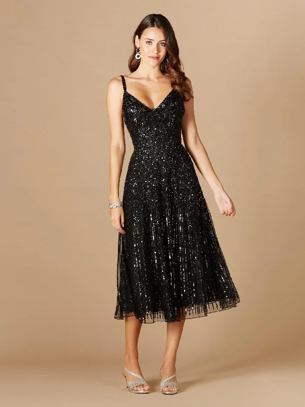 Romantic Soft Satin Dress Lara Dresses 29347 Sequin Long Midi Dress